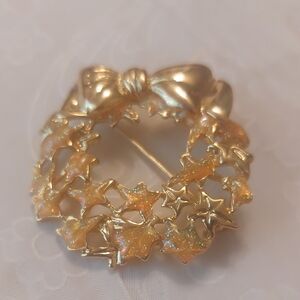 Vintage Danecraft Gold Toned Holiday Star Glitter Enamel Brooch Pin